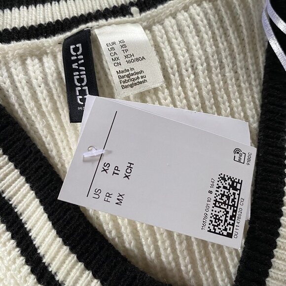 H&M DIVIDED Retro 1990s Grunge PREPPY V-Neck Crop Sweater VEST *X-SMALL*  NWT - Picture 8 of 8